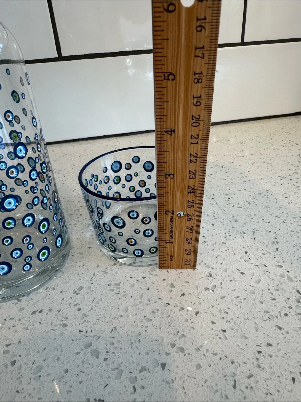 Rakle Glassware Evil Eye Watchful Eye Tumble-Up Carafe & Small Drinking Glass
